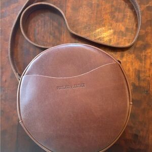 Portland Leather Large Circle Crossbody Bag in Whiskey